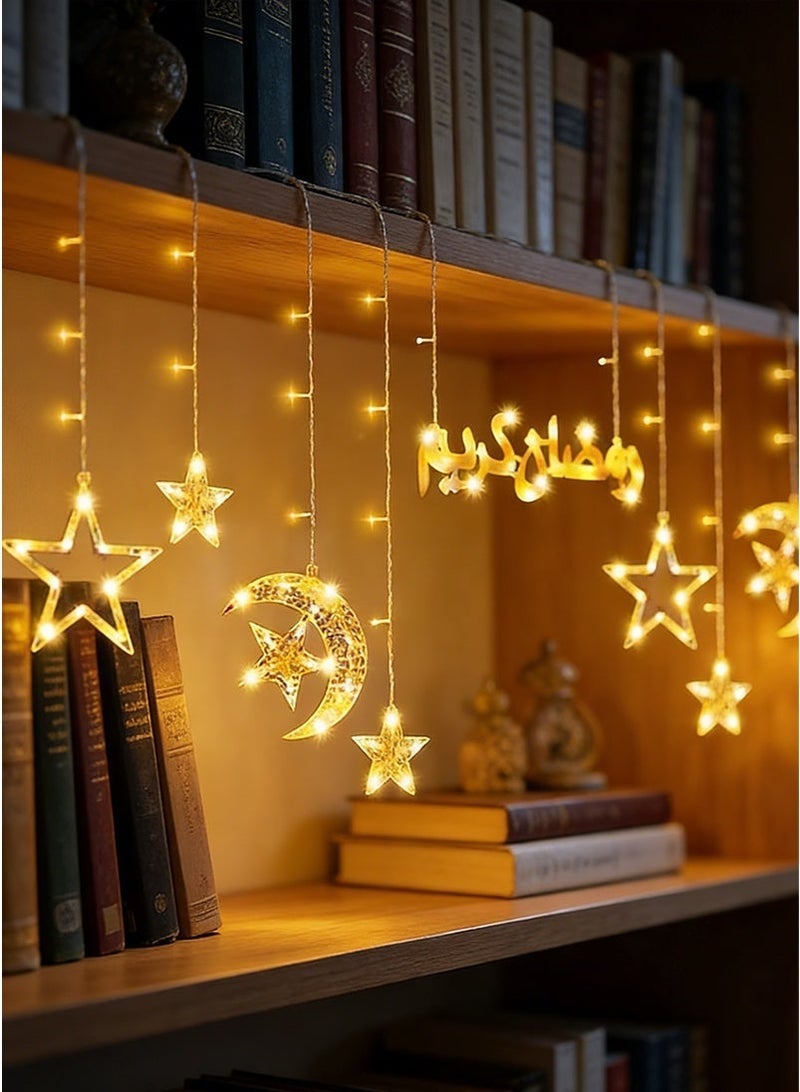 يواوليتي أضواء رمضان الدافئة الأبيض القمر ستار رمضان أضواء الديكور ، نافذة الديكور 8 طرق داخلي الإضاءة في الهواء الطلق لرمضان ديكور المنزل - Image 3